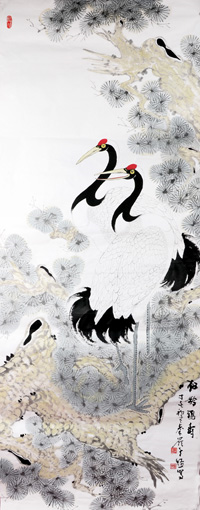 《松龄鹤寿》  规格：68cmx138cm